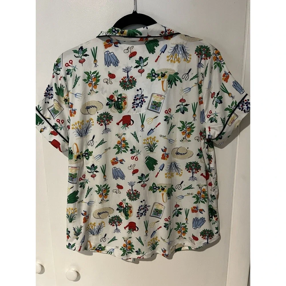 Kate Spade Gardening Print Short Sleeve Pajama Top White/Multi Size Small‎
